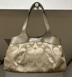 COACH ハンドバッグ シグネチャーキャンバス×レザー ショルダー ベージュ