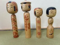 盛美津雄 阿保六知秀】伝統こけし 津軽系 温湯 4体 まとめ売り 工芸品