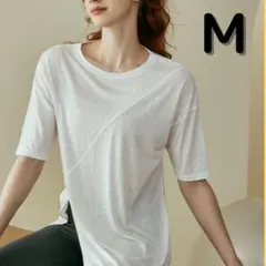 半そで ヨガウェア　ピラティス　バレエ　ダンス　シースルー　トップス 　白　M