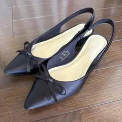 GU リボンバックベルトパンプス　ブラック　フラットシューズ　XSサイズ