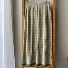 ロングニットスカート　グリーン　チェック　レイカズン