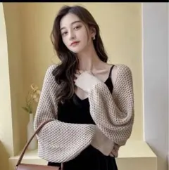 ニット カーディガン レディース 薄手 ドルマンスリーブ 前開き ボタン無し