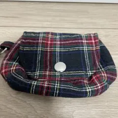 チェック柄ポーチ 花柄裏地付き ハンドメイド