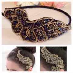 新品　ビーズ カチューシャ　羽　ヘアアクセ ヘッドドレス　ヘアアクセ　パーティー