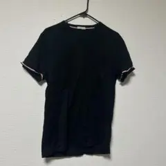 MONCLER ブラック Tシャツ トリコロールリブ