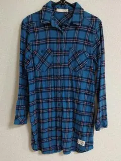 レディース 長袖 起毛 チェック ロング シャツ Lサイズ ブルー しまむら