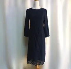 フォーマルワンピース　セットアップ　ツイード　入学　卒業　M ネイビー レース
