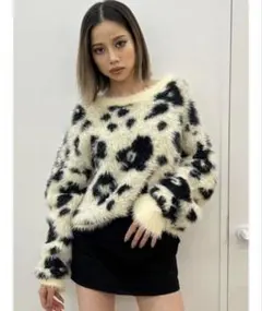 GYDA レオパード ラインシャギー ニット トップス