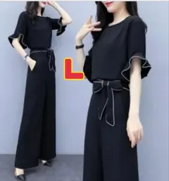レディース フォーマル フリル リボン パンツ ドレス セットアップ L