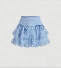 ライトブルー レースフリルミニスカート
