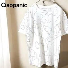 【チャオパニック】半袖　クルーネックTシャツ　総柄　グラフィック柄　白　M