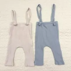 【2点セット】リブ編みサスペンダーレギンス 2色セット 水色 アイボリー