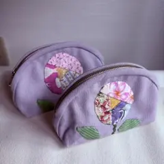 ハンドメイド＊花モチーフポーチ　小物入れ　パッチワークデザイン
