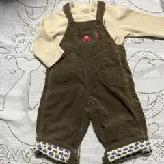 美品☆ミキハウス☆ブラウン オーバーオール フリーストップス☆90