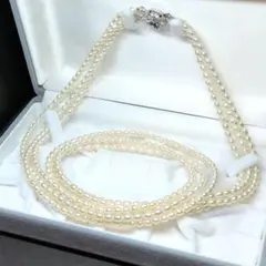 ロング✨3連✨本真珠 砂ケシ ベビーパール ネックレス オケージョン シルバー