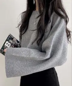 ボリュームスリーブクロップドニット