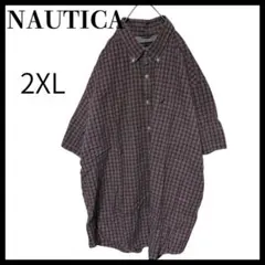 NAUTICA ノーティカ刺繍ロゴチェック柄オーバーサイズシャツ 2XL古着