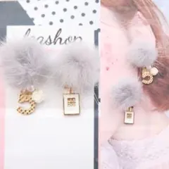 カメリアとパール No.5  香水瓶 ミンクファーピアス シャネルストーン可