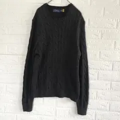ポロラルフローレン コットン ケーブルニット ダークグレー XS ホース刺繍
