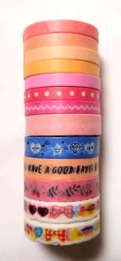 幅細マスキングテープ　13個セット　まとめ売り　無地　リボン　サクランボ