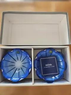 【未使用】HOYAクリスタルガラス　花形ガラスボウル 青 5個セット