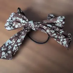 花柄リボンヘアゴム ブラウン