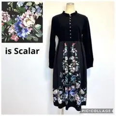 イズスカラー シャツワンピース 花柄 スタンドカラー くるみボタン 蝶 リボン