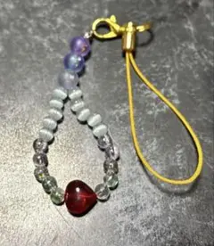 カラフルビーズハート型ストラップ ハンドメイド④