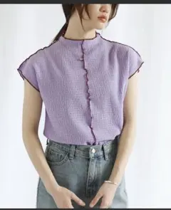 セレクトモカ ぽこぽこ　ふわふわ生地　カットソー半袖　紫のサムネイル