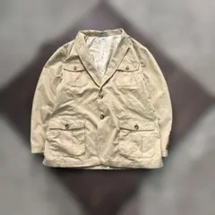 7AS9 テーラードジャケット　ベージュ　多ポケット　48R 柄裏地　古着