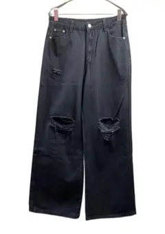 ✩新品 SHEIN Frenchy ハイウェスト ダメージワイドレッグジーンズ