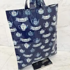 Harrods ハロッズ トートバッグ ティーポット柄 紺 PVC加工 ロンドンのサムネイル