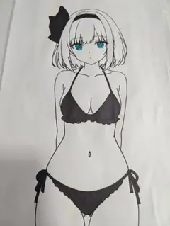 魂魄妖夢 水着 手描きイラスト 東方Project 美少女 A4 11