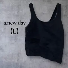 a.new day 【L】黒 タンクトップ レディース ブラック トップス