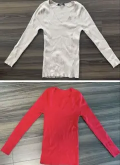 loungedress Vネック リブニット 長袖 2枚セットのサムネイル