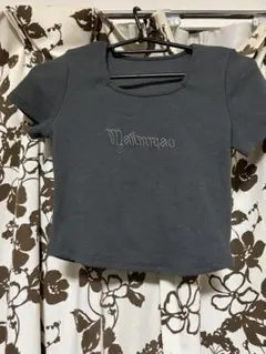 Mailmmao ロゴ刺繍 半袖リブTシャツ チャコールグレー