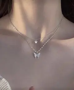 バタフライモチーフ ネックレス 2連 シルバー