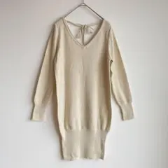 美品 ビッキー ラメニット チュニック M リボン リブ ポワン袖 ロング丈