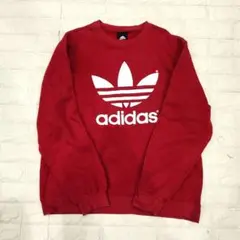 海外企画 adidas アディダス スウェット 赤 トレフォイルロゴ デカロゴ