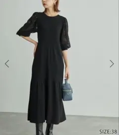 ROPE PICNIC レース袖 リブ ニット ワンピース 38 ブラック