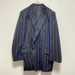 テーラードジャケット 長袖 ダブルブレスト 黒と紫のストライプ メンズ L日本製