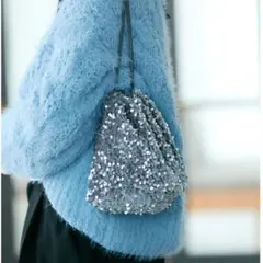 スパンコール 巾着 バッグ グレー キラキラ
