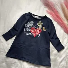 美品　110㎝　綿100% ネイビー　トレーナー　ワンピース ハートプリント