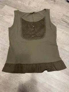 美品✨ホコモモラ　オリーブグリーン ノースリーブチュニック　サイズ40 M