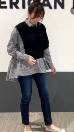 アメリカンホリック　2セットギンガムチェックレイヤード　アシメベストM