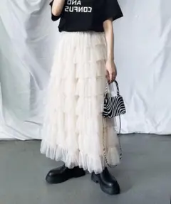 me+me select チュールフリルボリュームスカート アイボリー