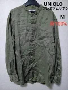 UNIQLO プレミアムリネンシャツ 麻100% M カーキ リネン100%