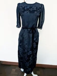 ✨新品✨ジャカード織り花柄 ネイビーワンピース