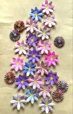 折り紙　秋　コスモスとペーパーファンのセット③ハンドメイド