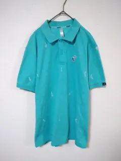 アディダス　美品　ポロシャツ　ゴルフウェアー　メンズL　グリーン系　綿系　刺繍